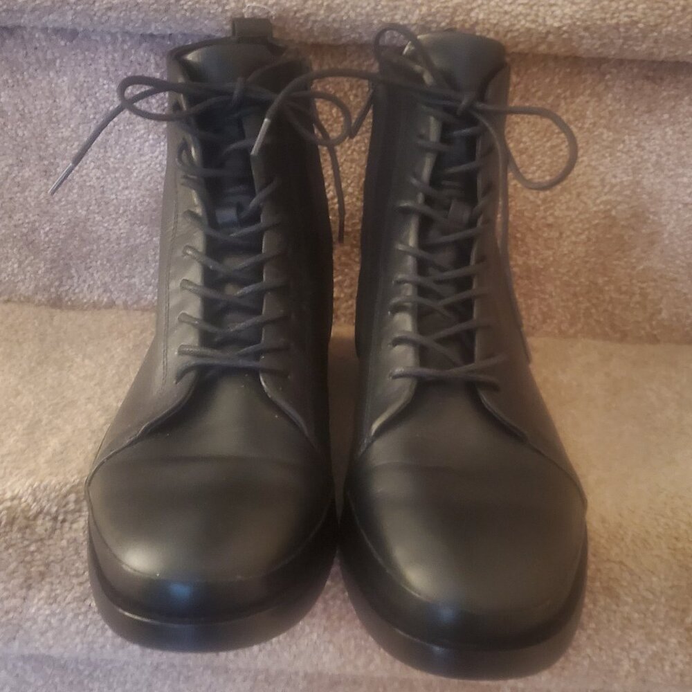 Vince Cooper Leather Lace-Up Combat Biker Boots Black Size 7.5 M